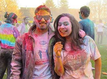 Two Illinois Tech students participating in the color run